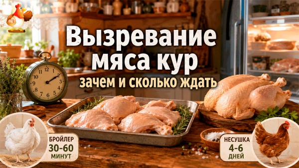 Вызревание мяса кур перед готовкой бройлеров, мясояичных и несушек по времени Вызревание мяса кур перед готовкой бройлеров, мясояичных и несушек по времени